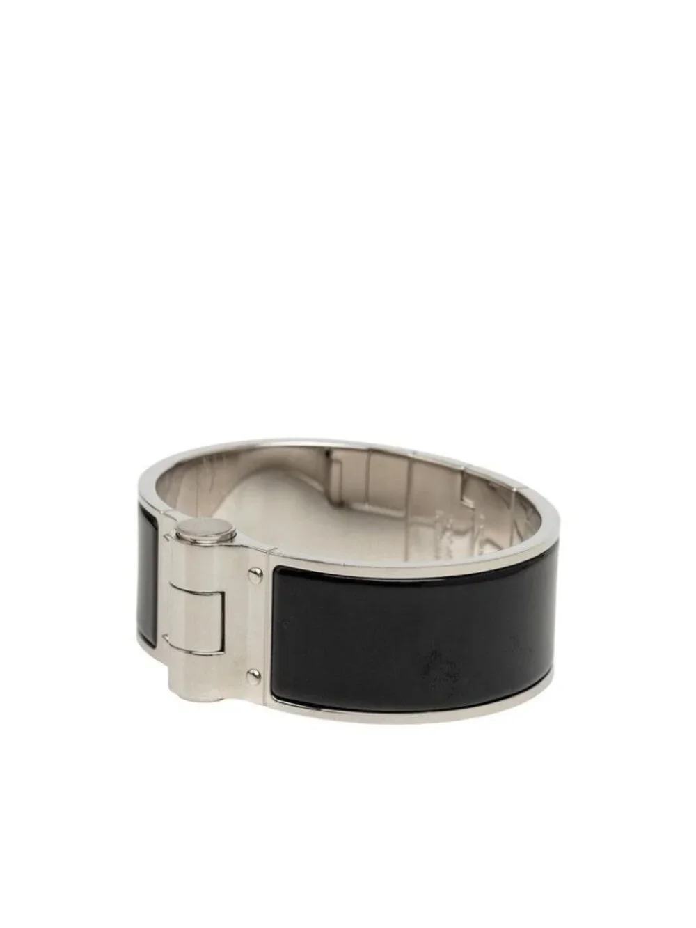 Hermes Bracelet Bangle Silver Black Noir Metal Enamel